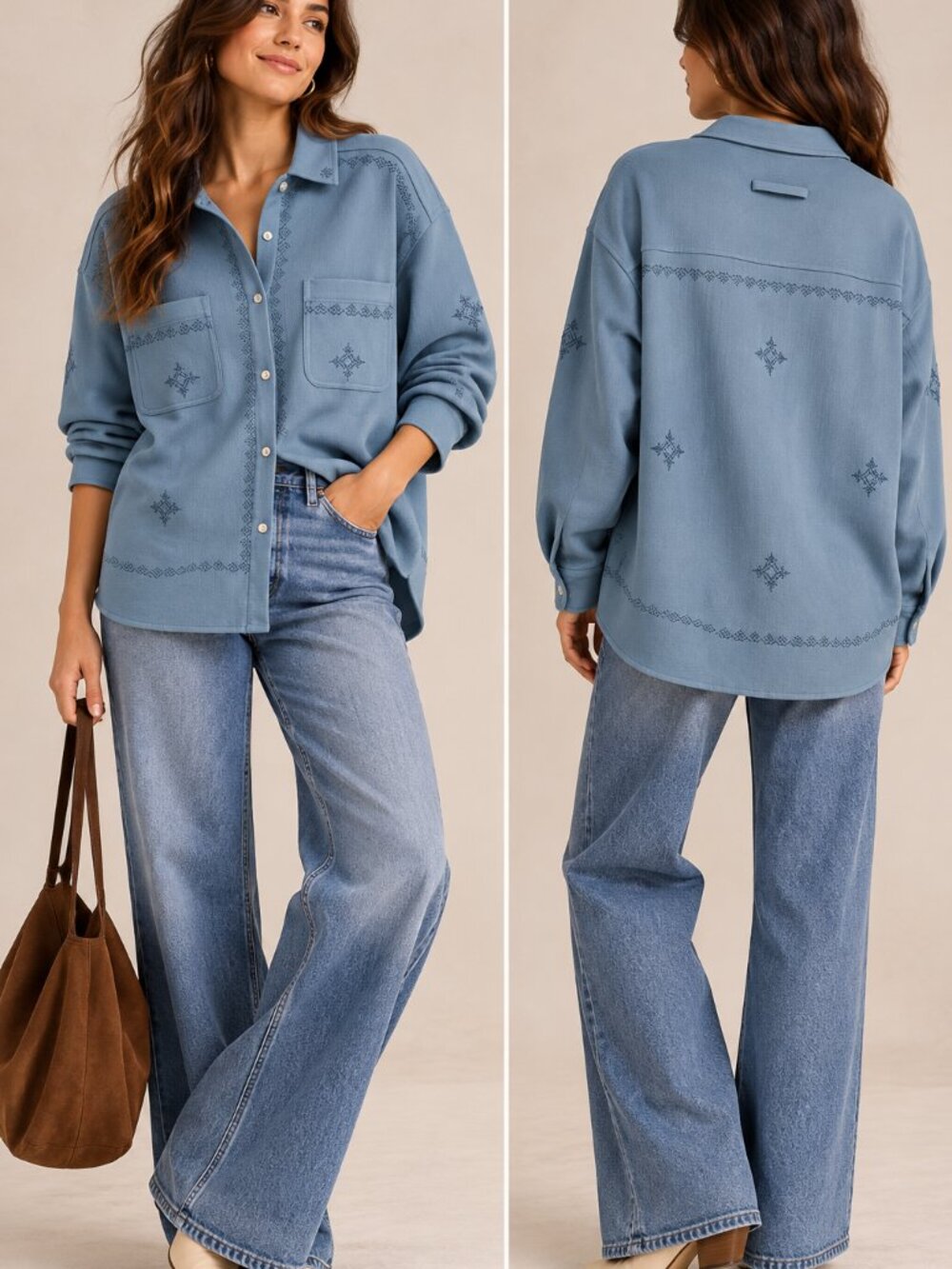 Fabrique x Thomas Wakeford Helia Embroidery Shirt Blue Size L